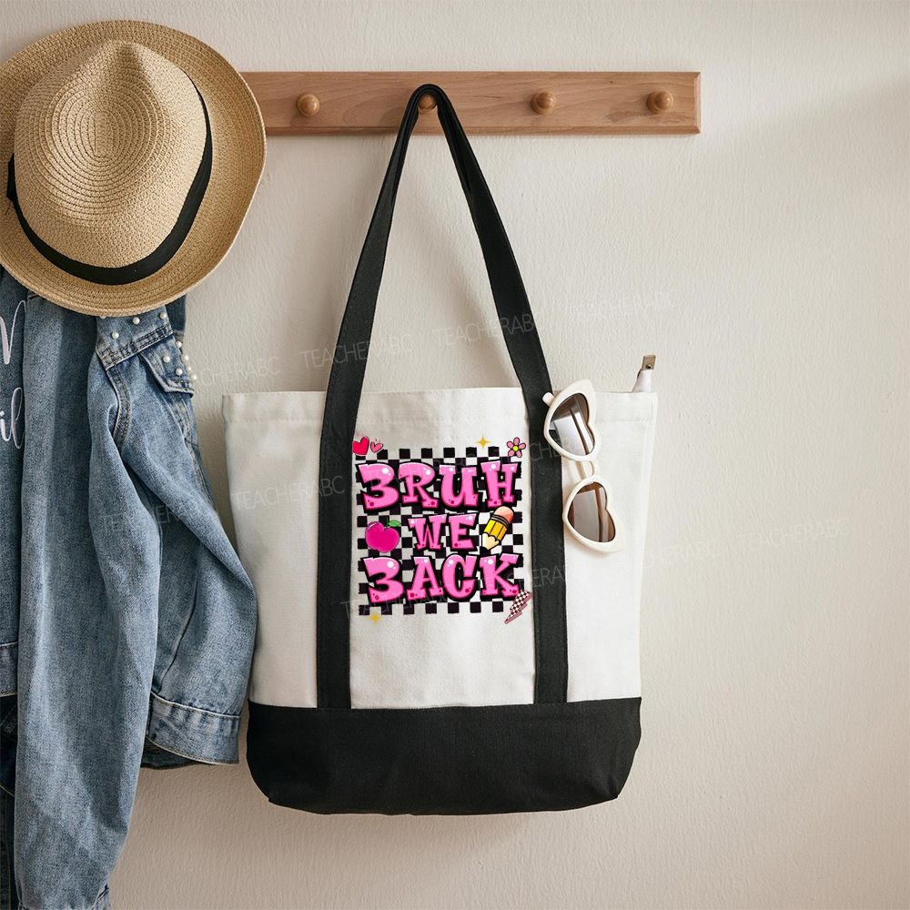 Bruh We Back  Color-blocked Canvas Bag