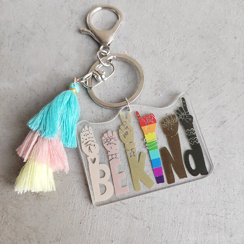 Rainbow Bekind Tassel Keychain