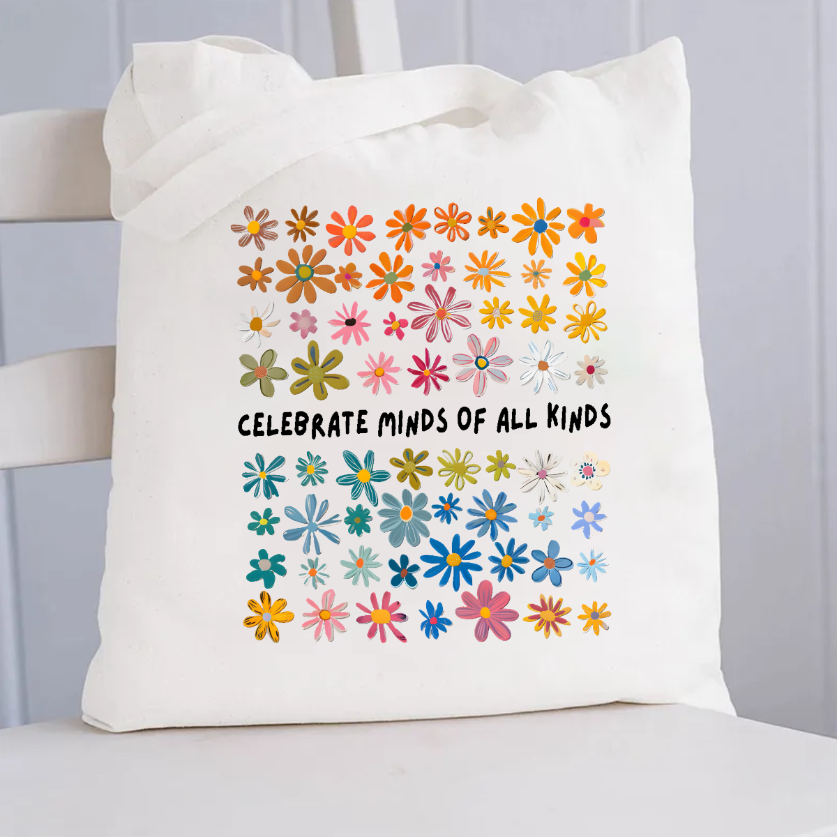 Celebrate Minds of All Kinds Floral Canvas Tote Bag