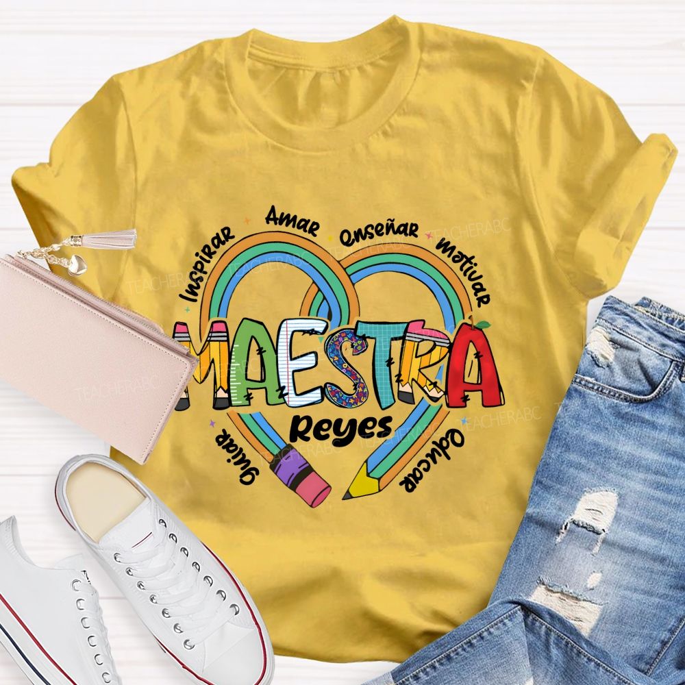 Personalized Name Amar Inspirar EnseñAr Motivar Educar Guiar Spanish Teacher T-shirt