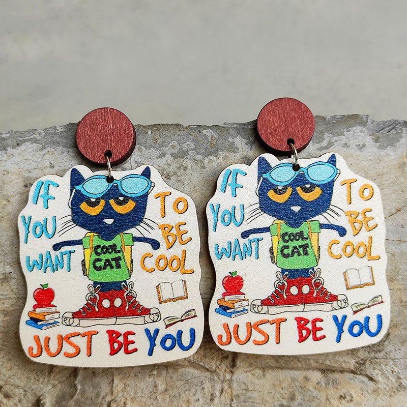 Colorful Letters Cute Student Teacher Wooden Earrings