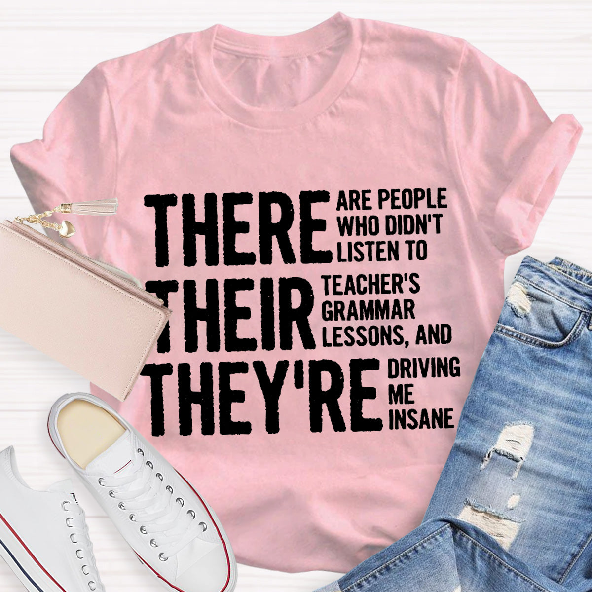 Grammar  Lessons Black Letters Teacher T-Shirt