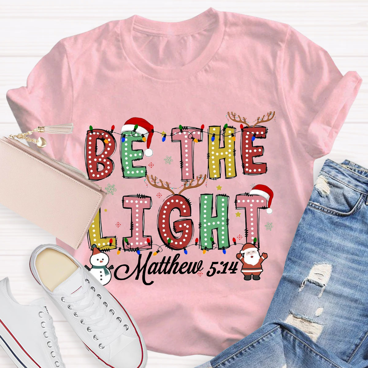 Christmas Light Be The Light Teacher T-Shirt
