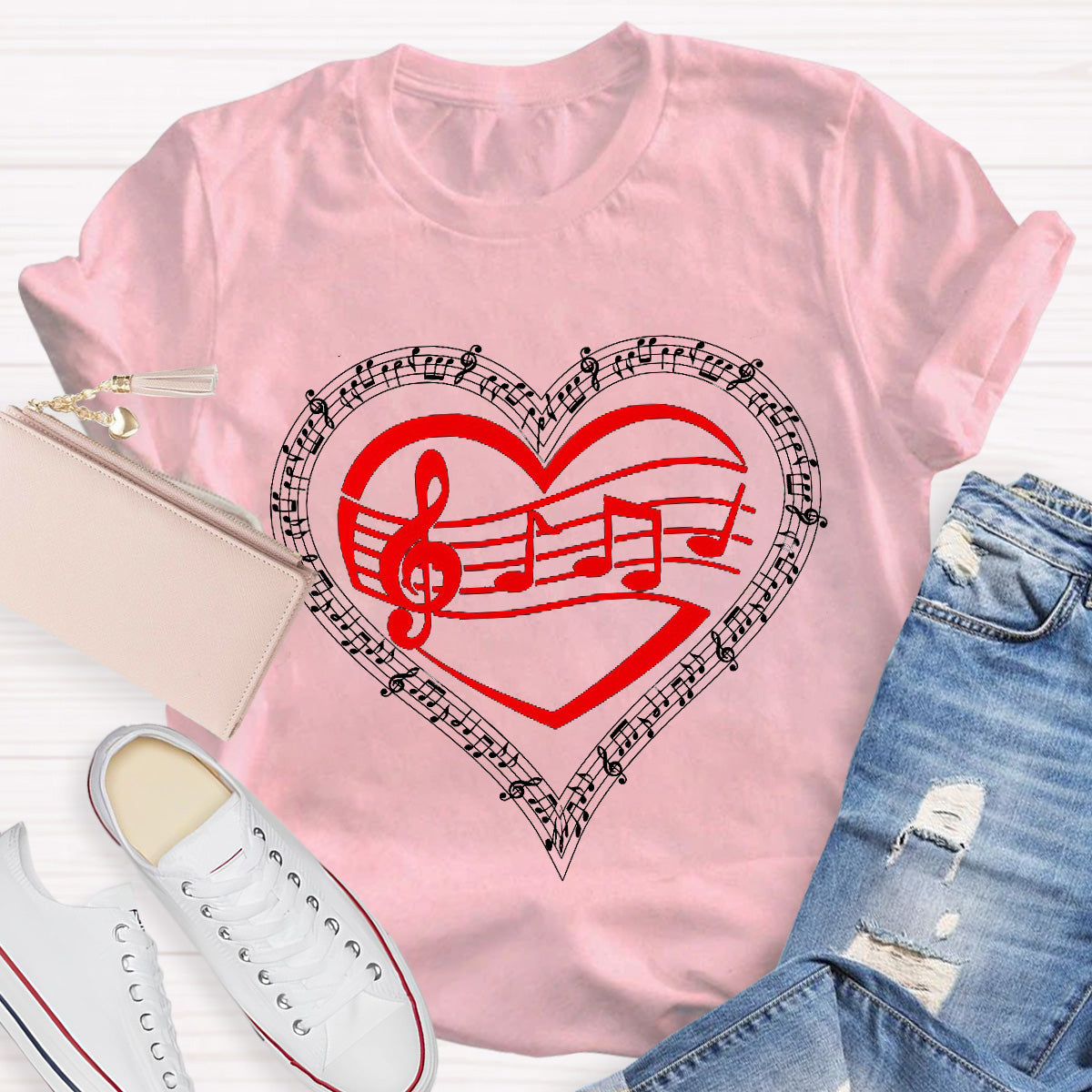 Red Heart Music Teacher T-Shirt