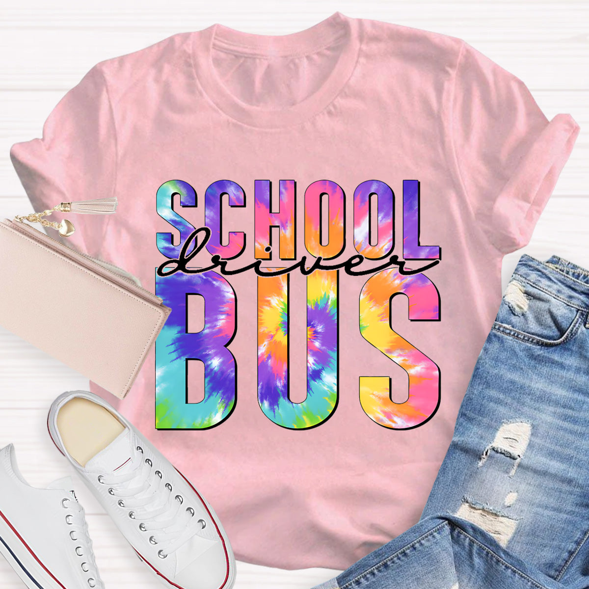 Colorful Printed School Bus Driver T-Shirt