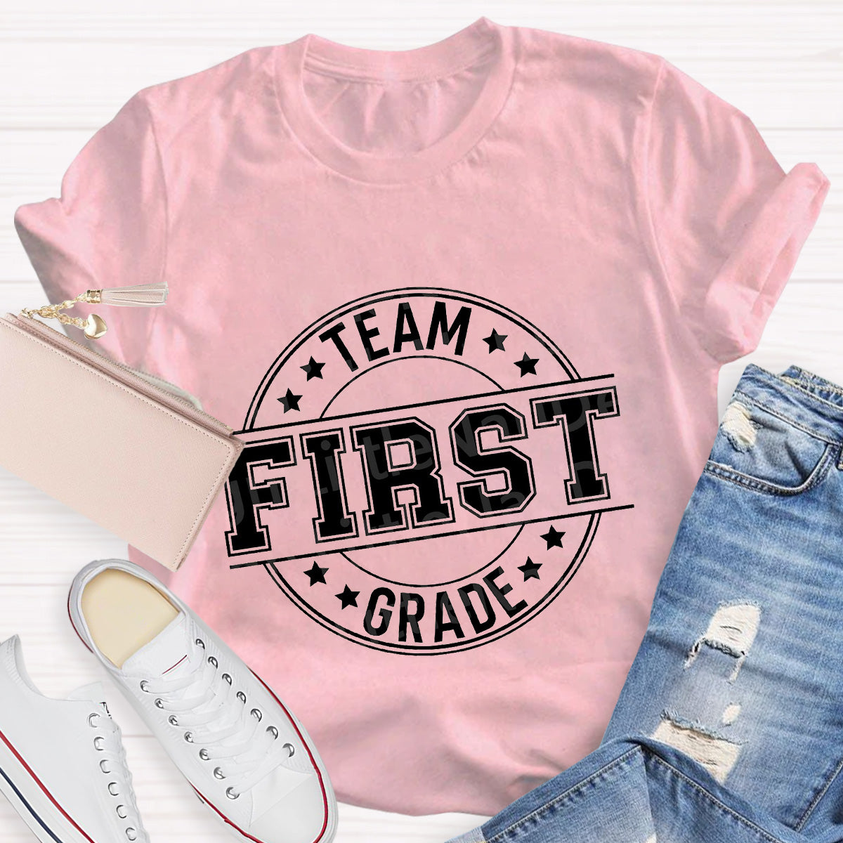 Personalized Grade Black Star Teacher T-Shirt
