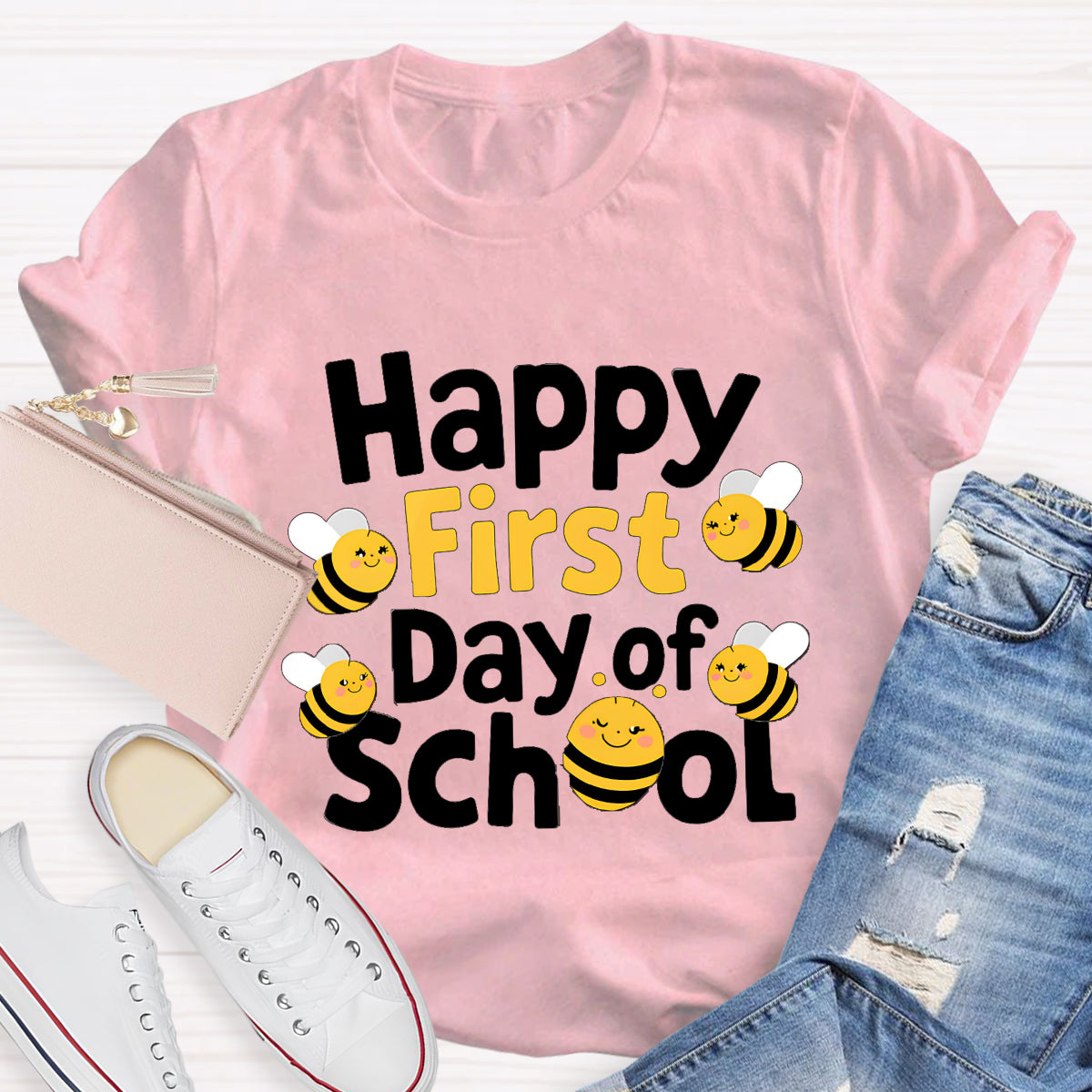 Happy First Day Of School Funny Bee Teacher T-Shirt
