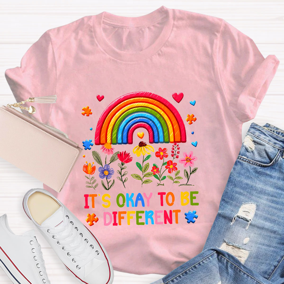 It's Okay to Be Different Floral Rainbow T-Shirt