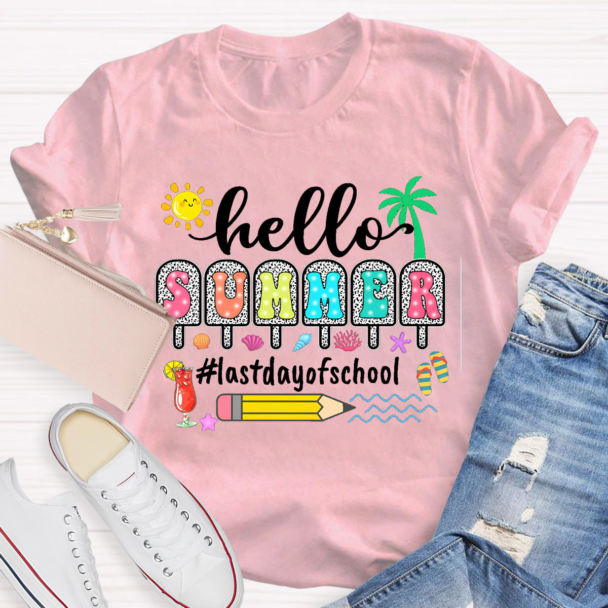Hello Summer Sunshine Last day Of School Teacher T-Shirt