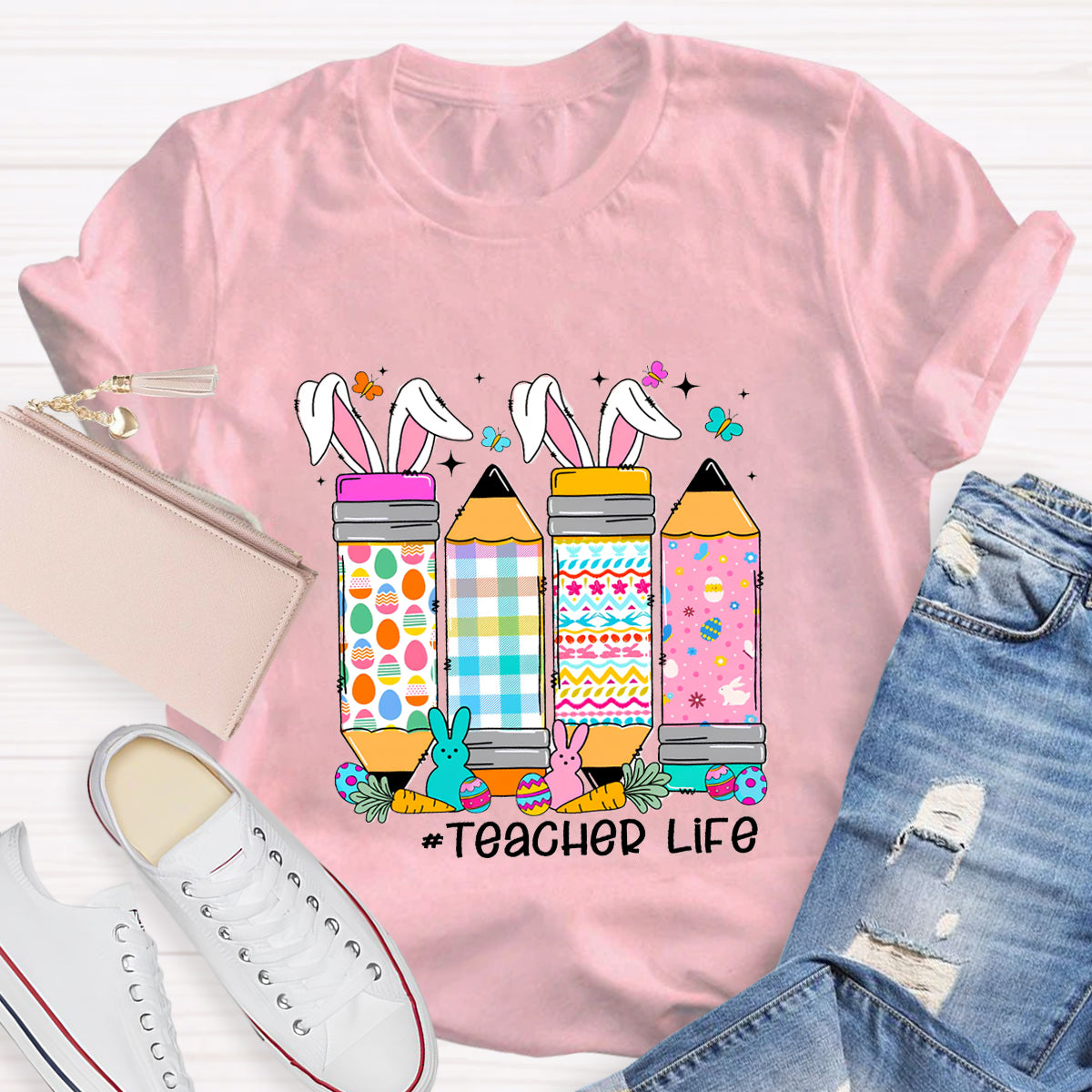 Easter Happy Life Teacher T-Shirt