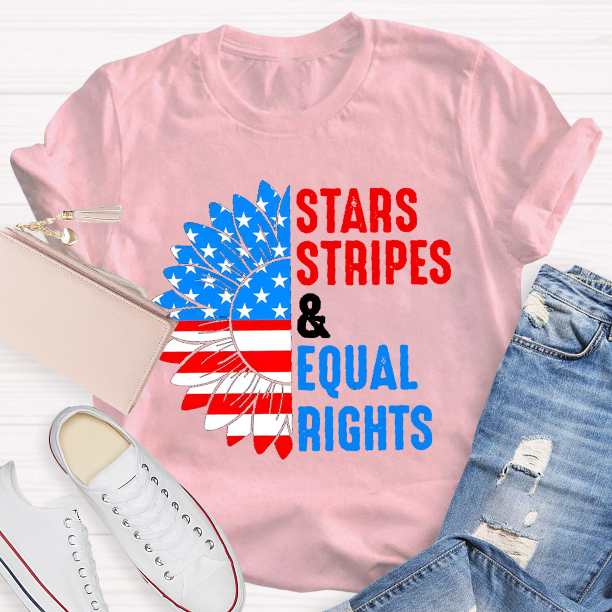 Stars Stripes And Equal Rights Sunflower Teacher T-Shirt
