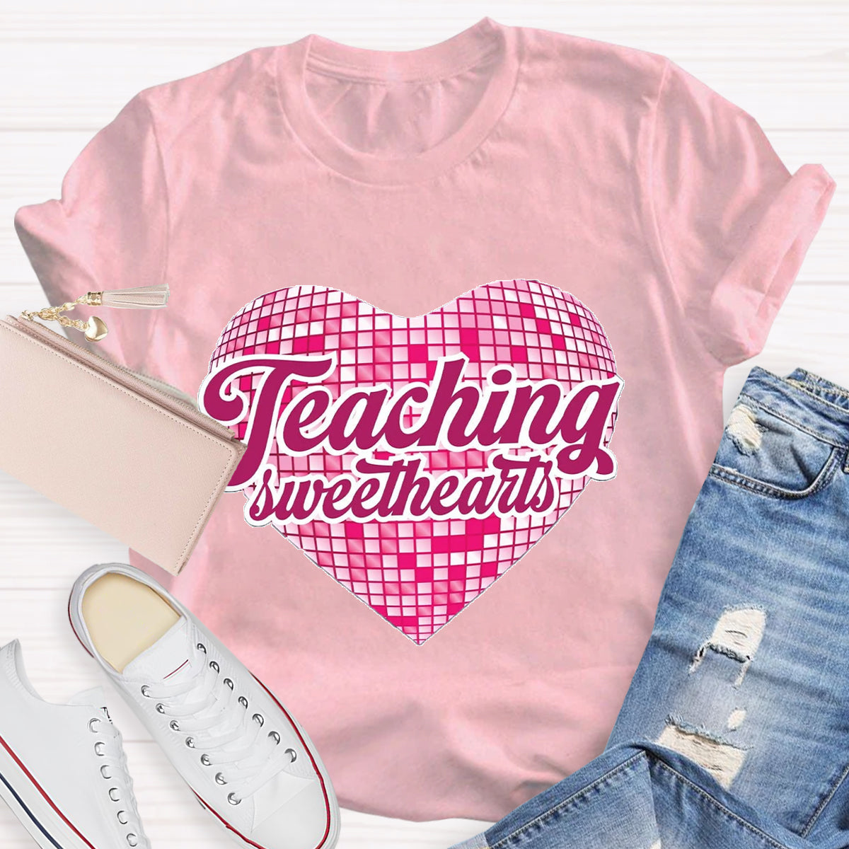 Teaching Sweethearts Pink Plaid Heart T-Shirt