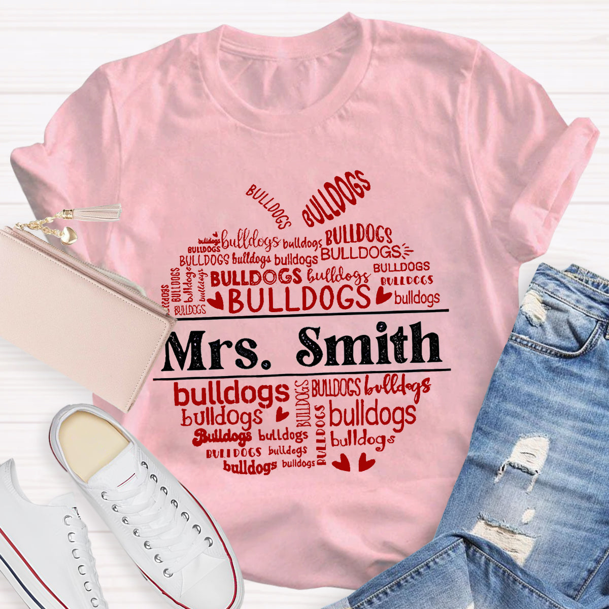 Personalized Name And Mascot bulldogs Teacher T-Shirt