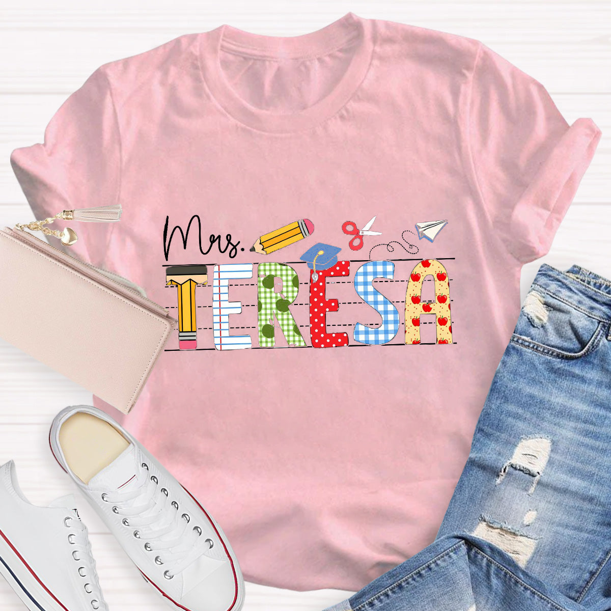 Personalized Name Paper Airplane Teacher T-Shirt