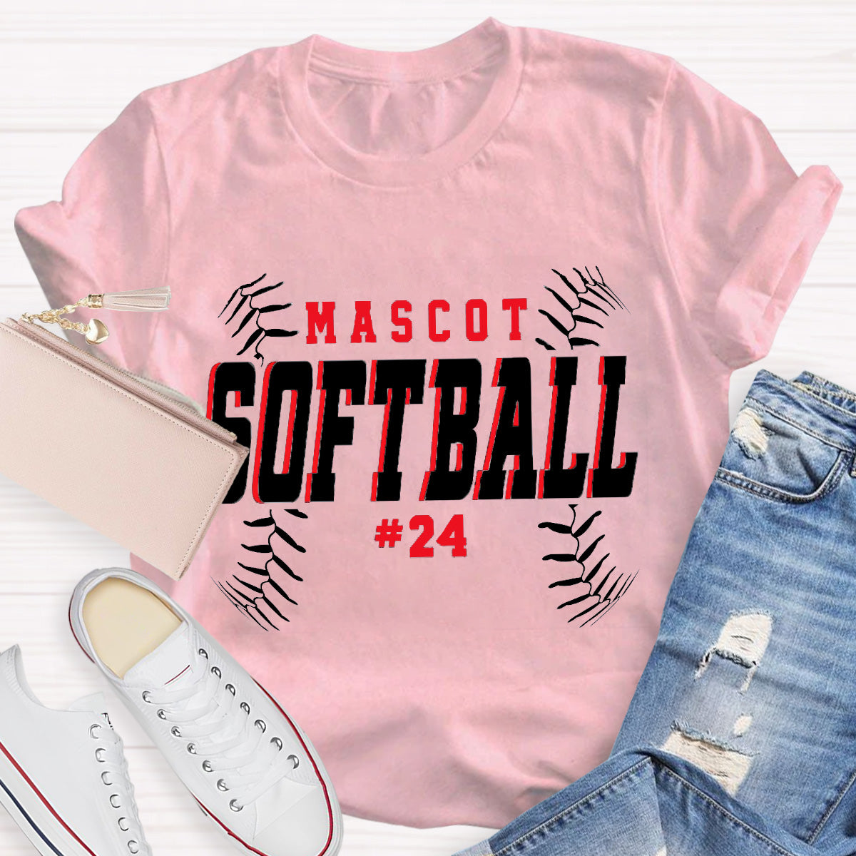 Personalized Mascot And Number Softball Game T-Shirt