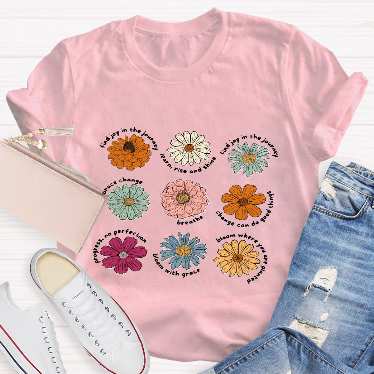 Find Joy In The Journey Learn Rise And Shine Floral T-Shirt