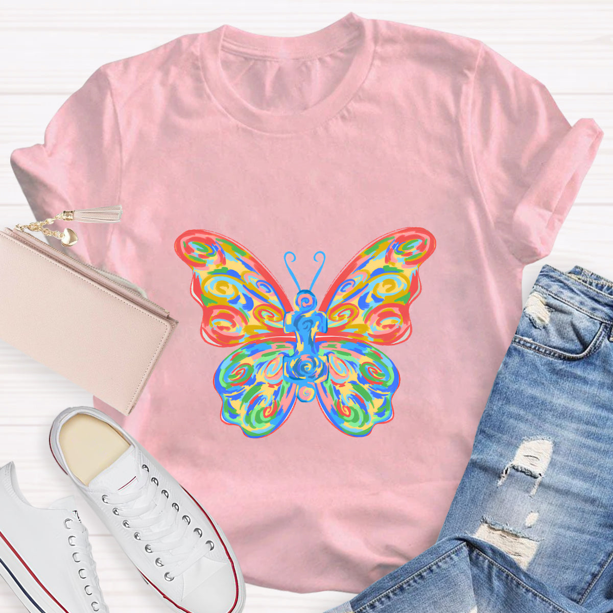 Colorful Butterfly Teacher T-Shirt