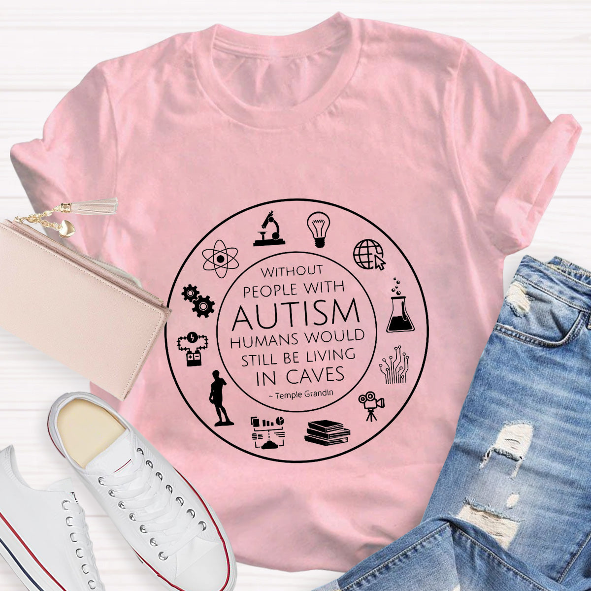 Human Would Still Be Living In Caves Teacher T-Shirt