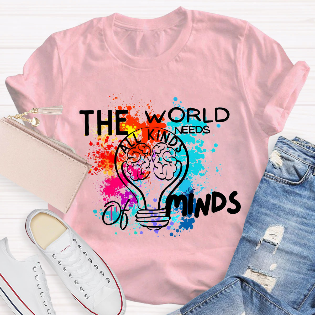 The World Needs All Kinds Of Minds Colorful Brain T-Shirt