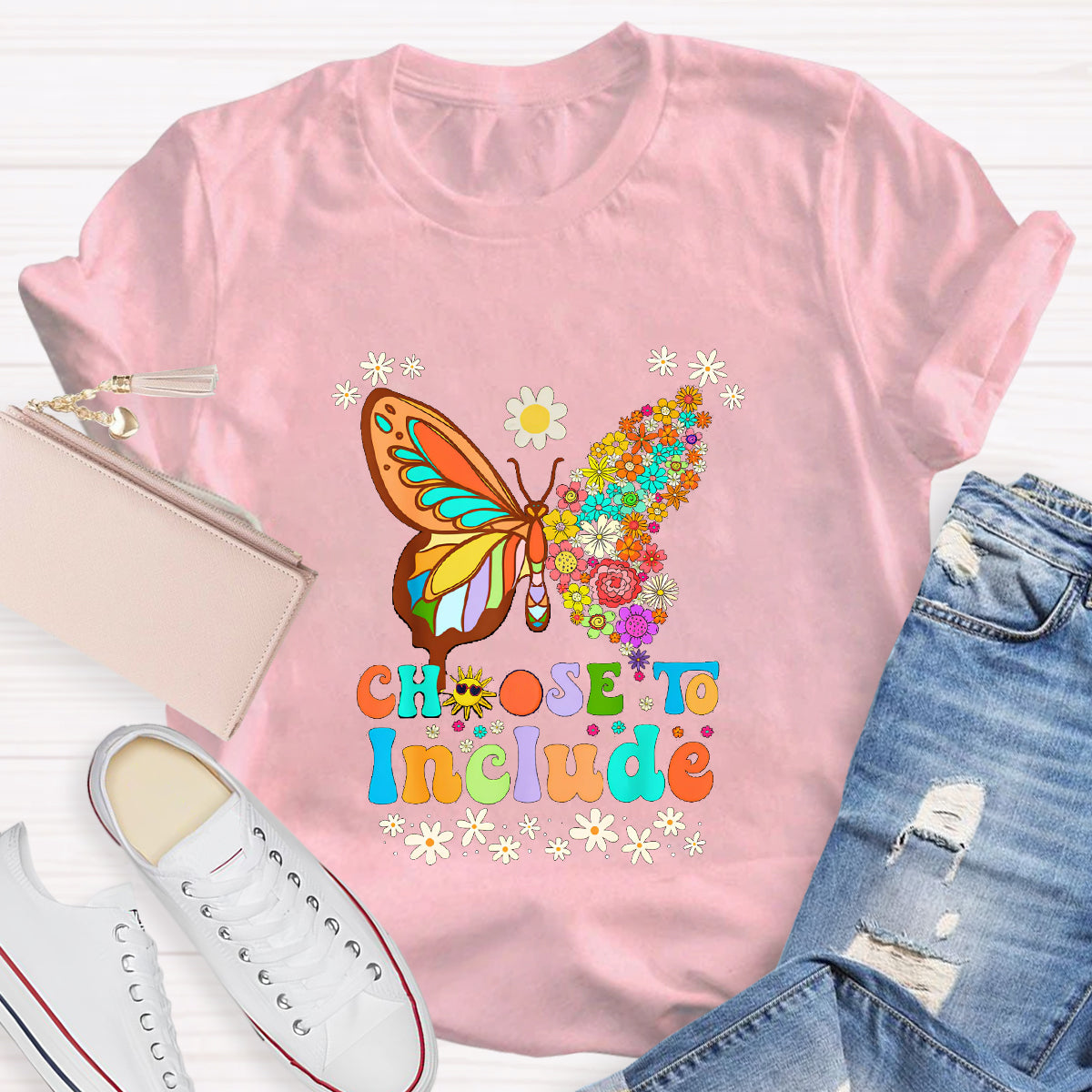 Choose To Include Floral Butterfly Teacher T-Shirt