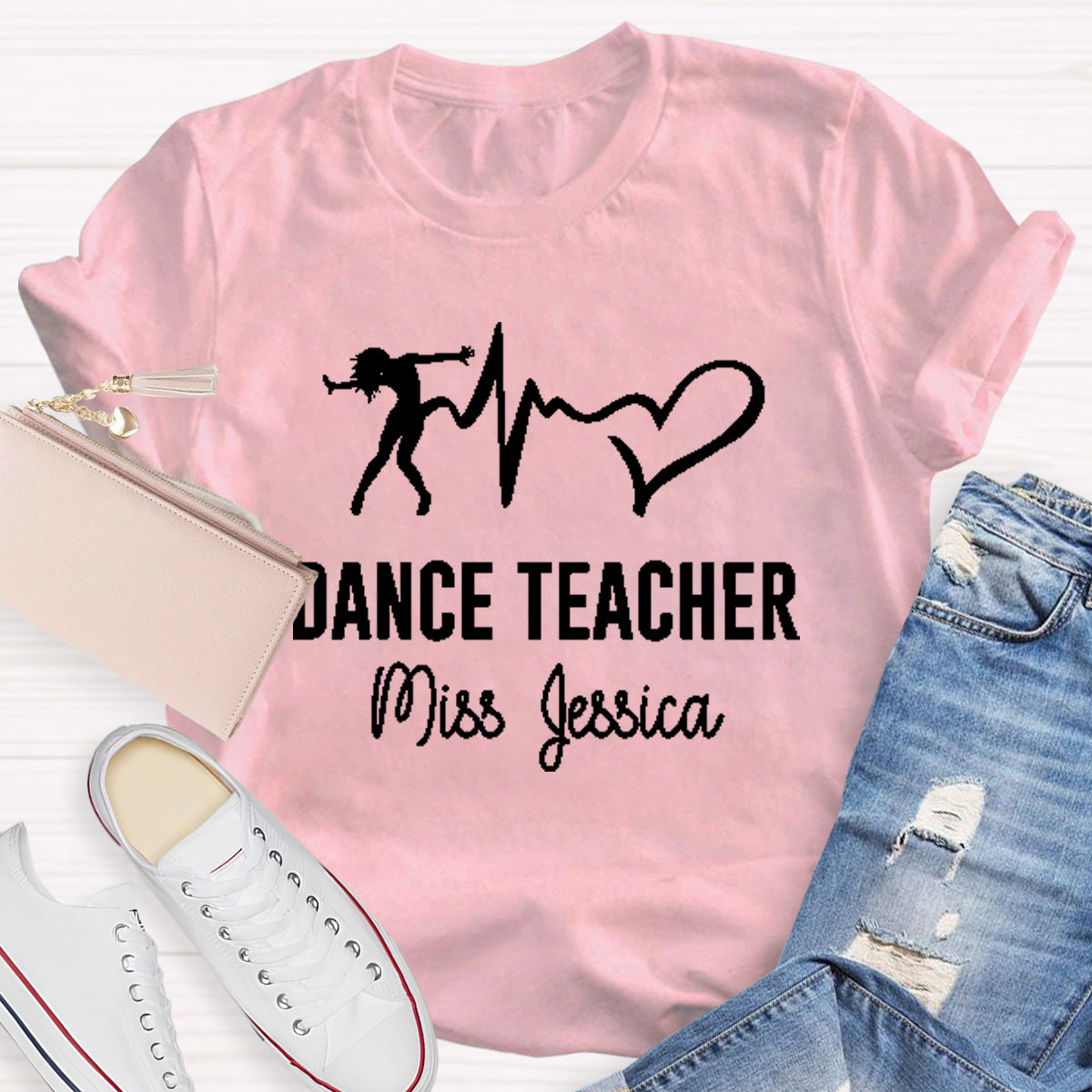 Personalized Name Dance Black Letters Teacher T-Shirt