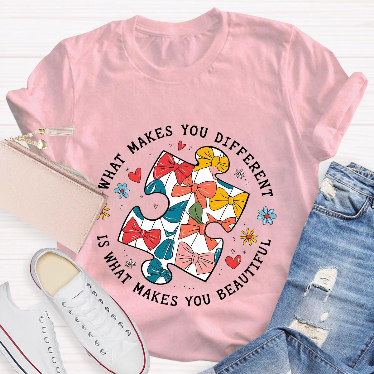 What Makes You Different Is What Make You Beautiful Bow Puzzle T-Shirt
