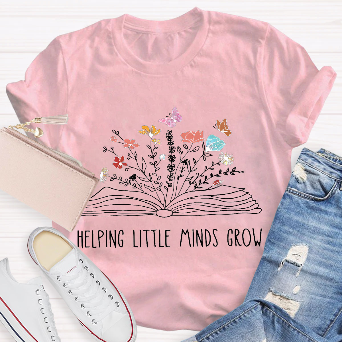 Helping Little Minds Grow Floral Book T-Shirt