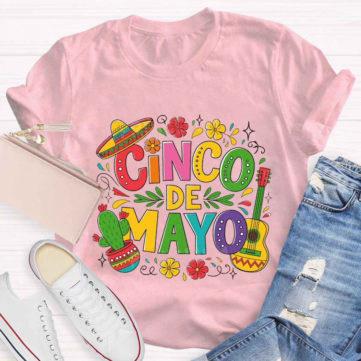 Cinco De Mayo Red Flower Teacher T-Shirt