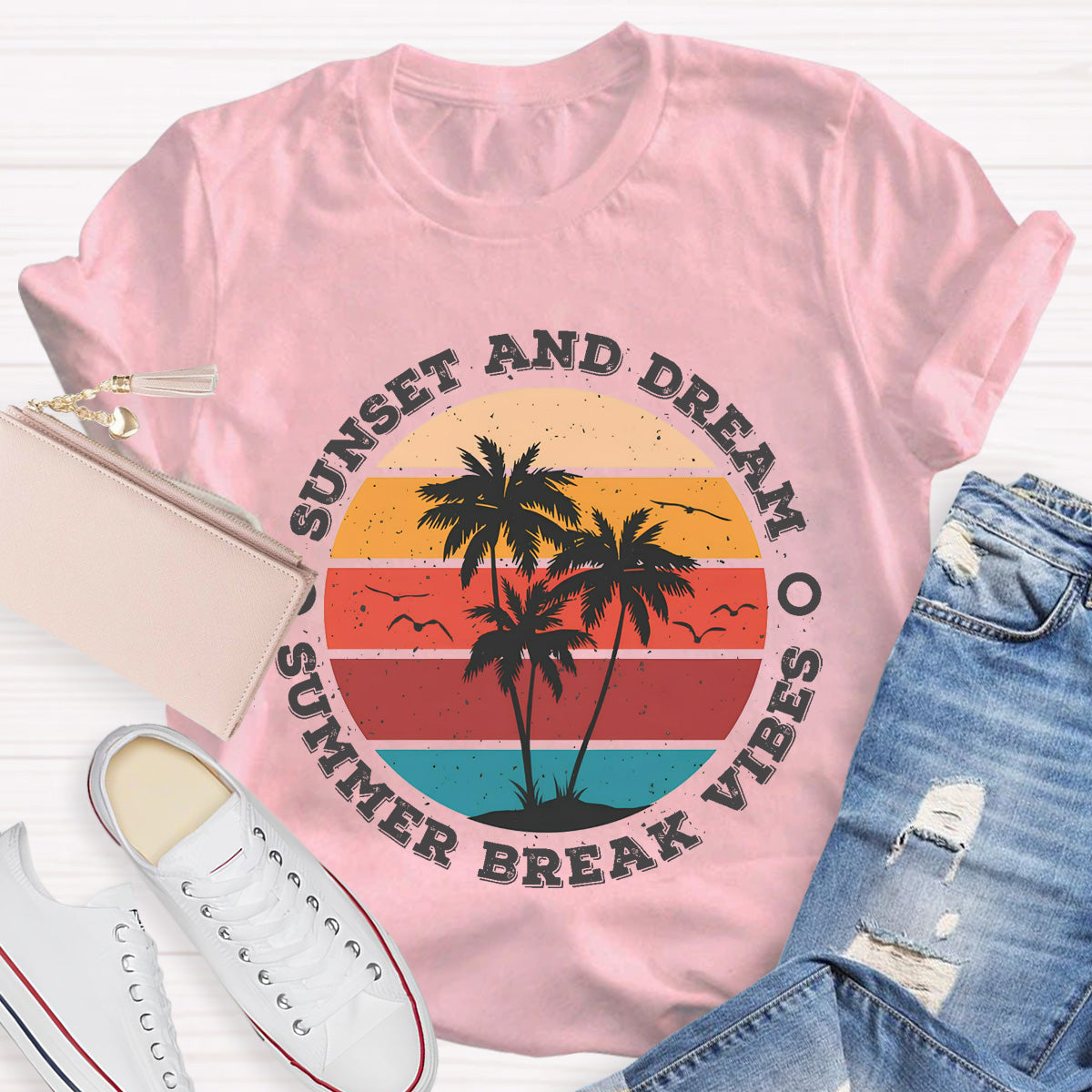 Sunset And Dream Summer Break Vibes Teacher T-Shirt