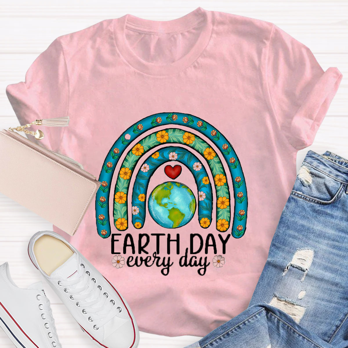 Earth Day Every Day Plant Rainbow Teacher T-Shirt