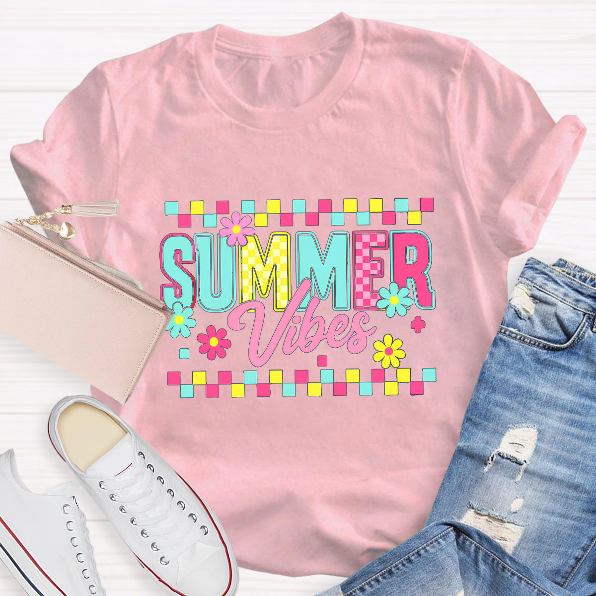 Floral Summer Vibes Teacher T-Shirt