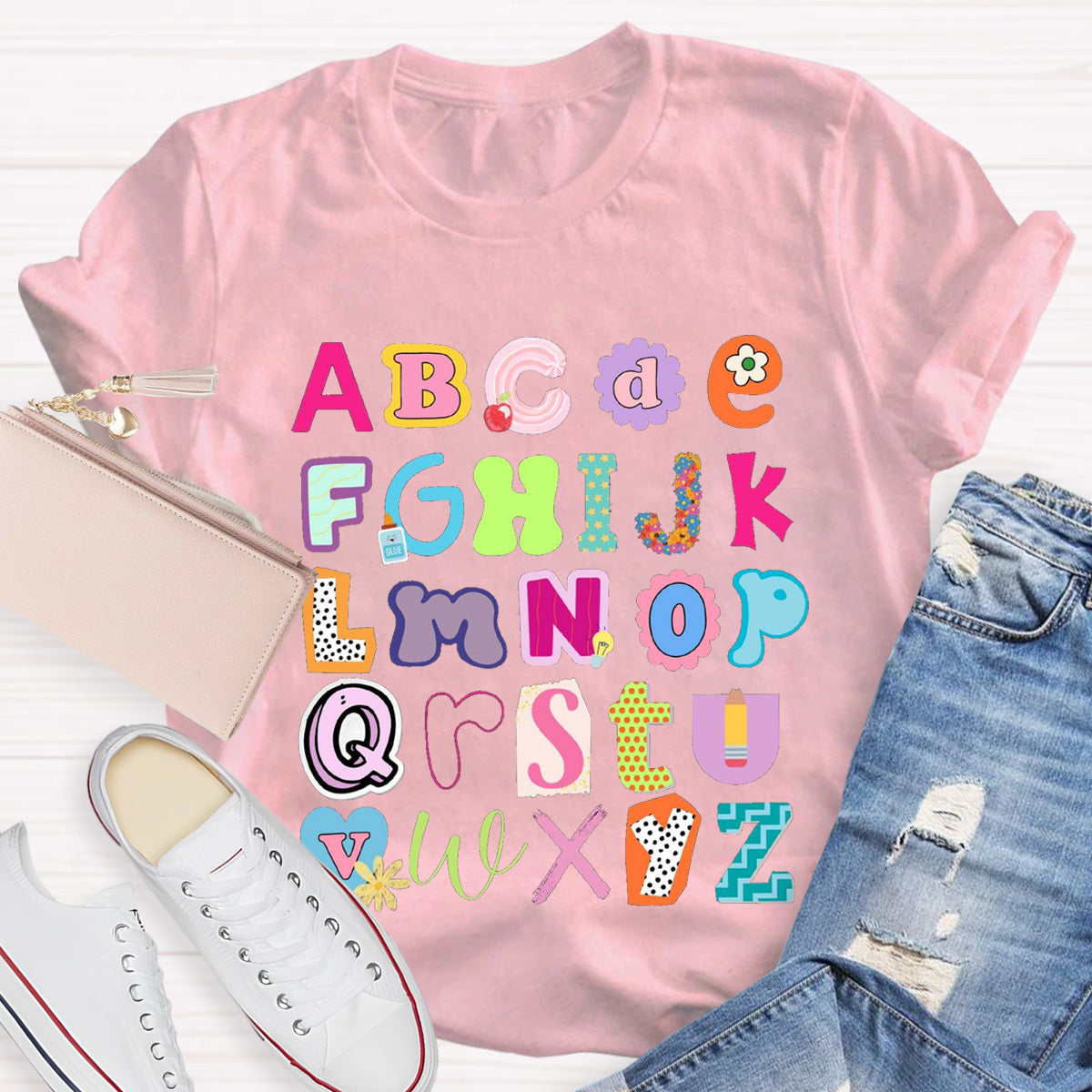 English Letter color block Teacher T-Shirt