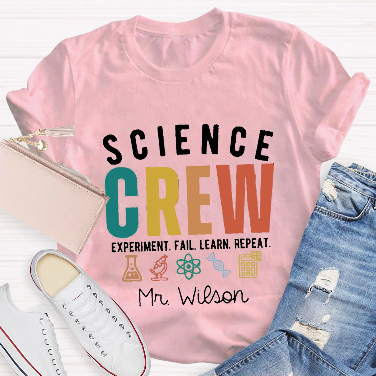 Personalized Name Science Crew Teacher T-Shirt