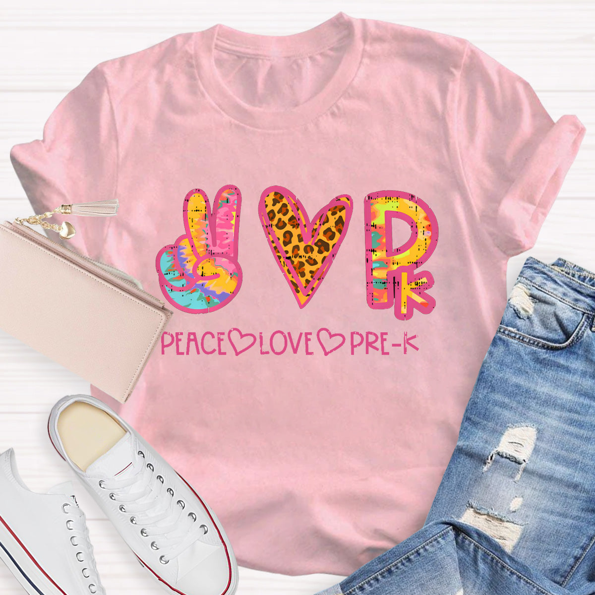 Personalized Grade Peace Love Prek Teacher T-Shirt