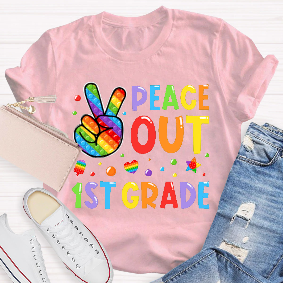 Personalized Grade Peace Out  Teacher T-Shirt
