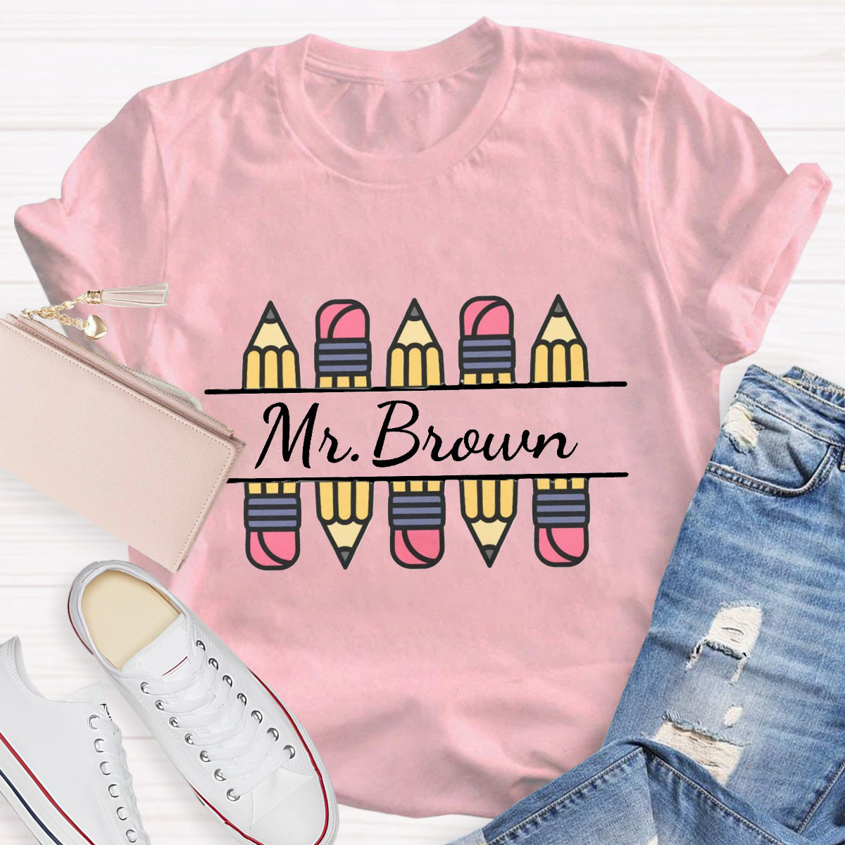 Personalized Name Pencil Teacher T-Shirt