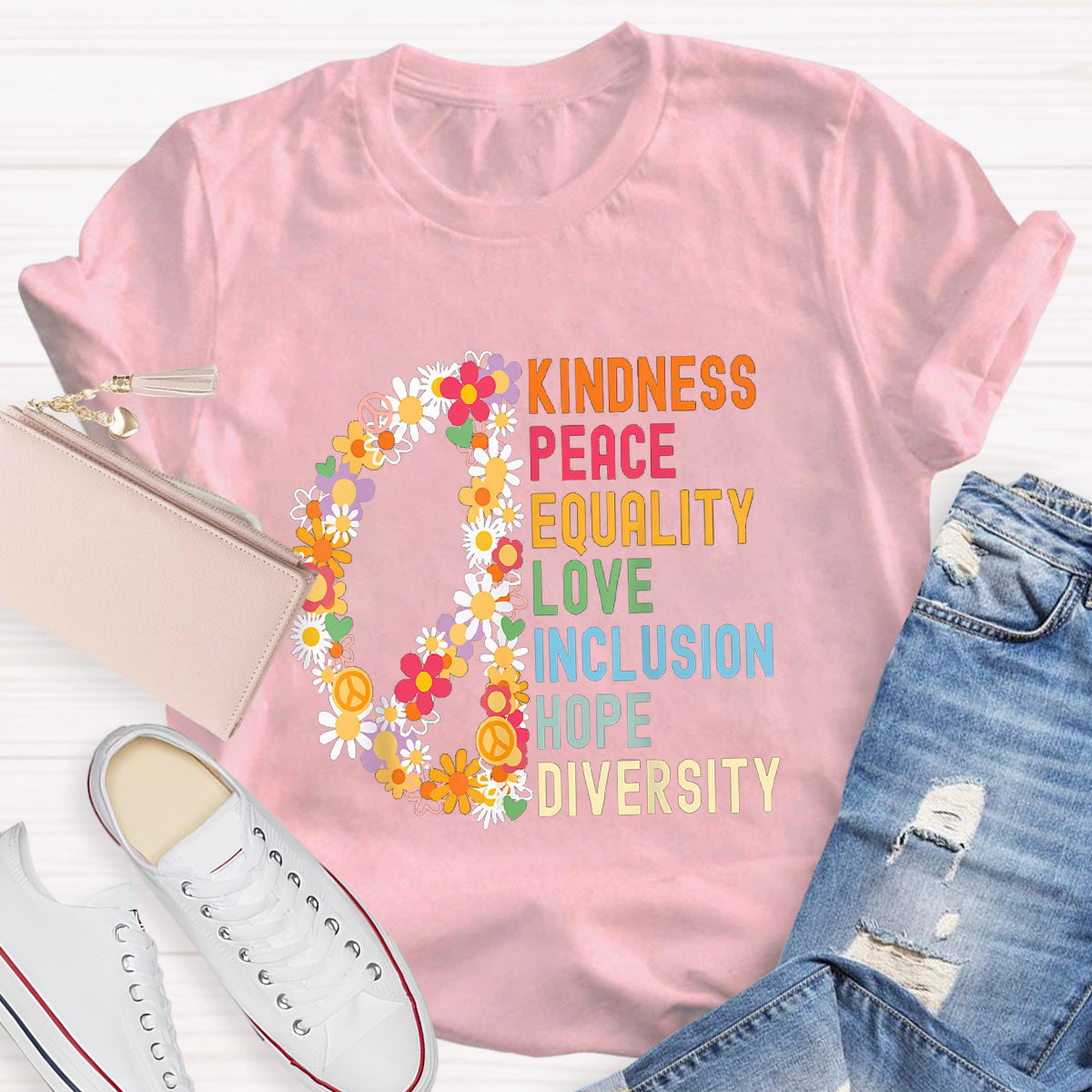 Kindness Peace And Love Flower Peace Sign T-Shirt