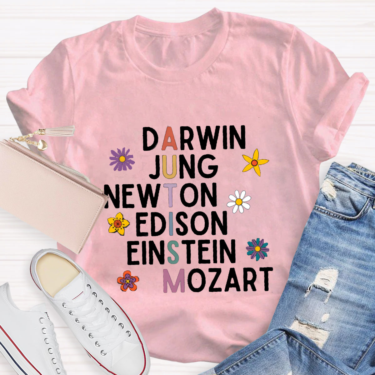 Darwin Jung Newton Einstein Edison Mozart Autism Teacher T-Shirt