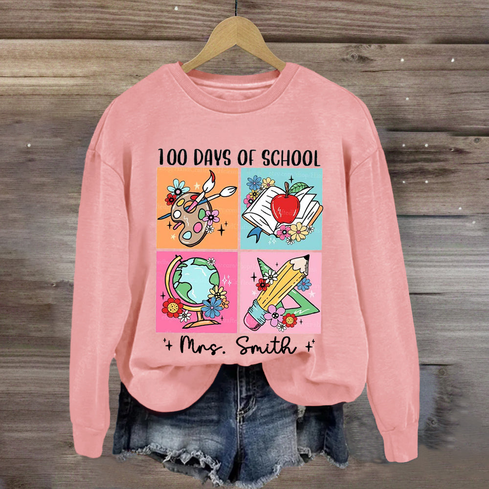 Personalized Name 100 Days Of School Pencil Apple Sweatshirt