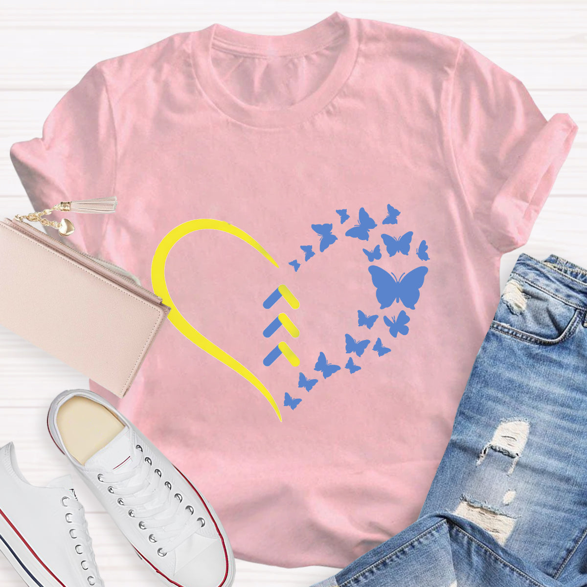 Blue Butterfly World Down Syndrome 3.21 Day T-Shirt