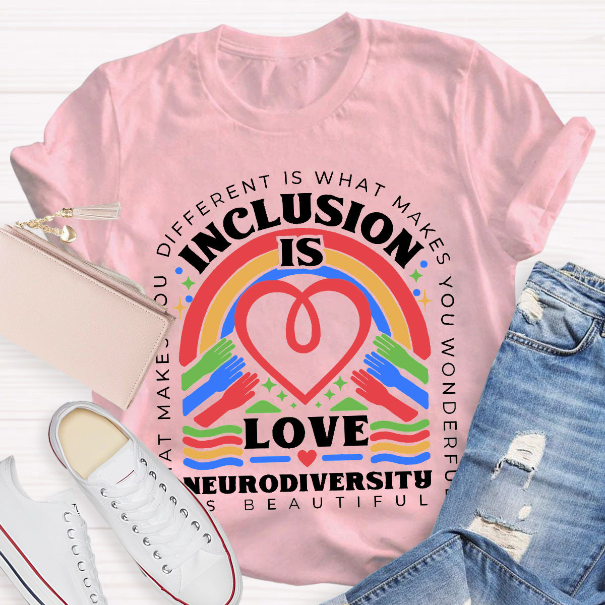 Inclusion Is Love Neurodiversity Teacher T-Shirt