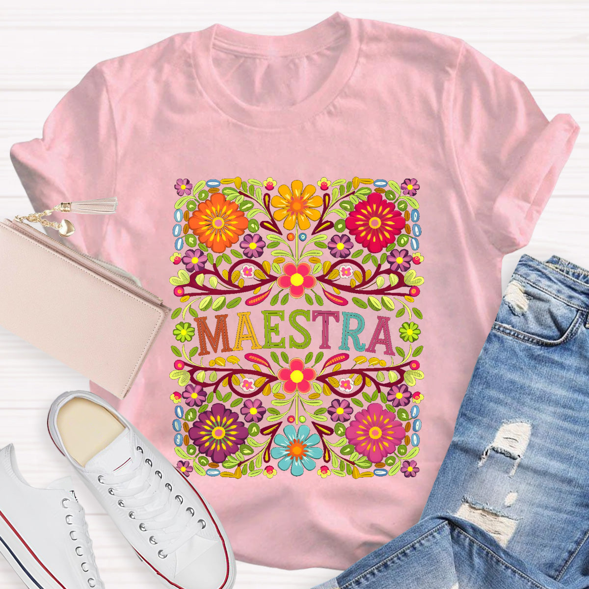 Vintage Floral Maestra Bilingual Teacher T-Shirt