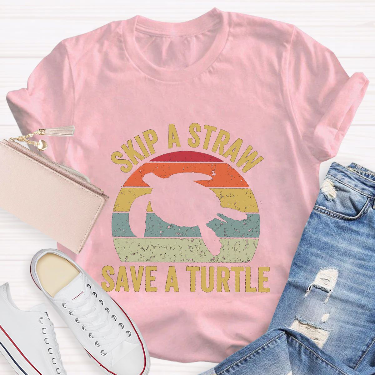 Skip A Straw Save A Turtle Earth Day T-Shirt