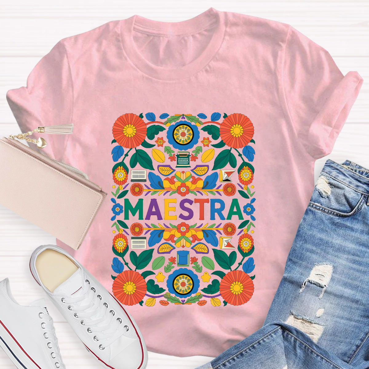 Vintage Floral Maestra Teacher T-Shirt