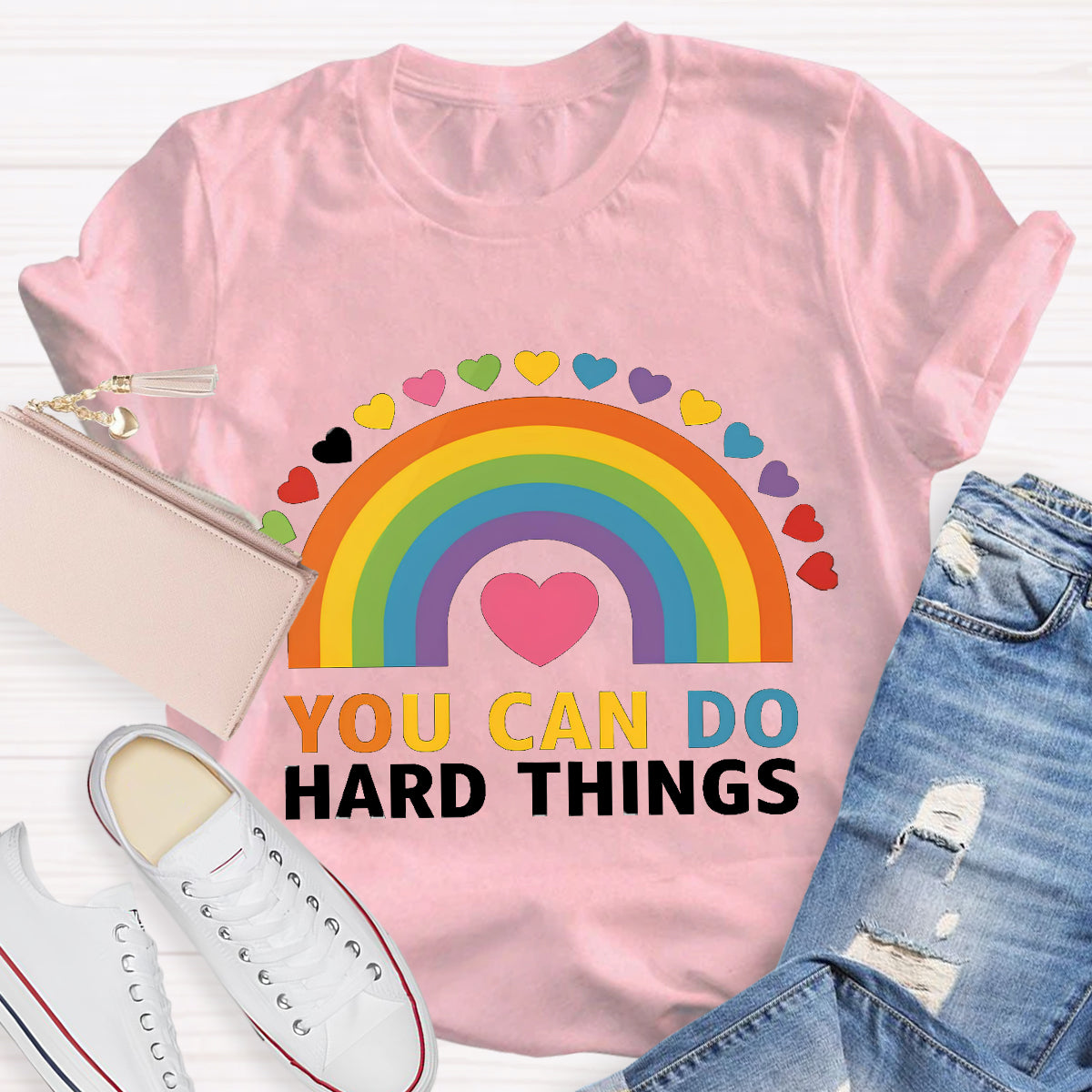 You Can Do Hard things Rainbow Teacher T-Shirt