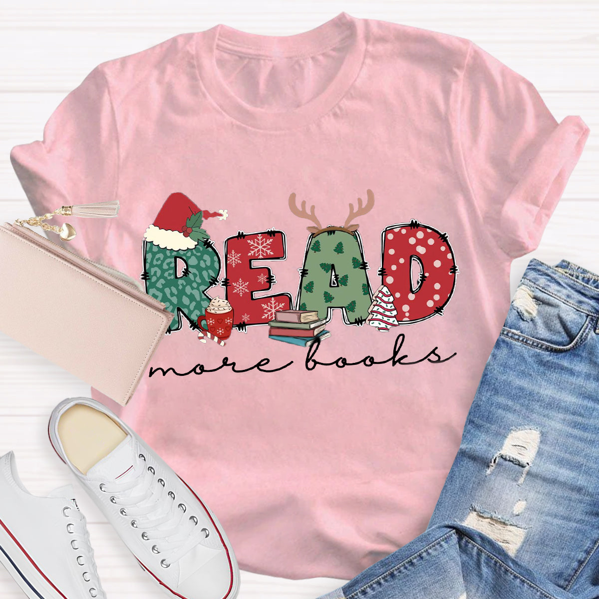 Read More Books Christmas Teacher T-Shirt
