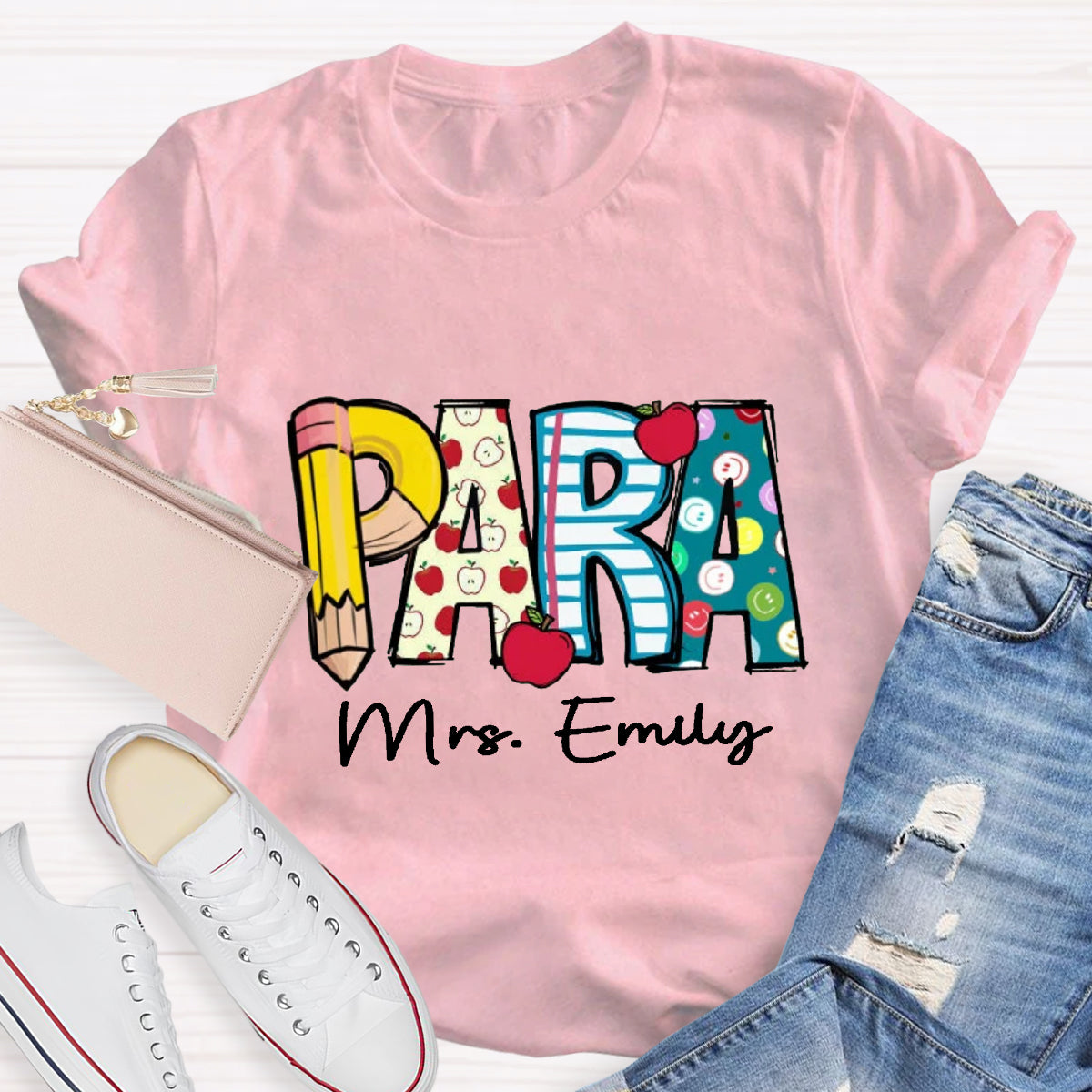 Personalized Para Teacher Name Apple Teacher T-Shirt