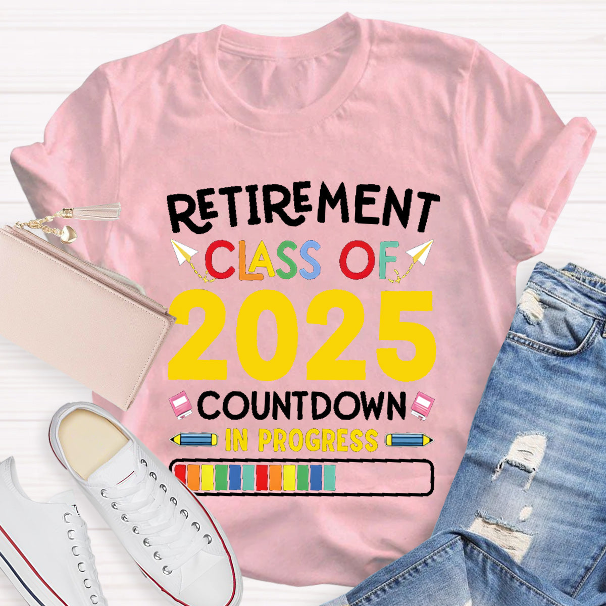 Personalized Retirement Time Class Countdown In Progress Teacher T-Shirt