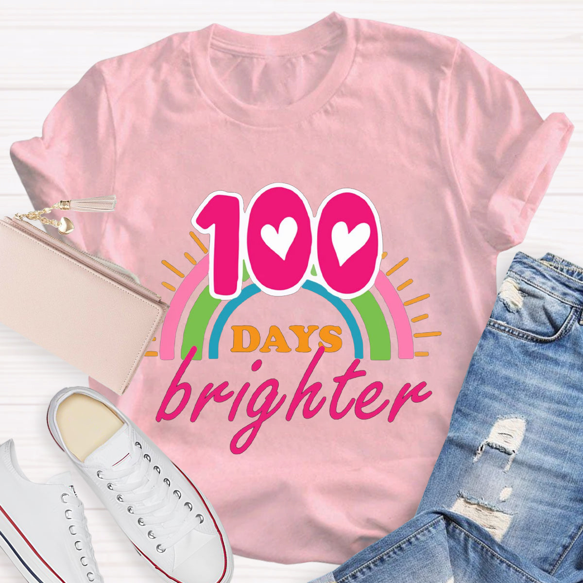 100 Days Brighter Pink Heart T-Shirt