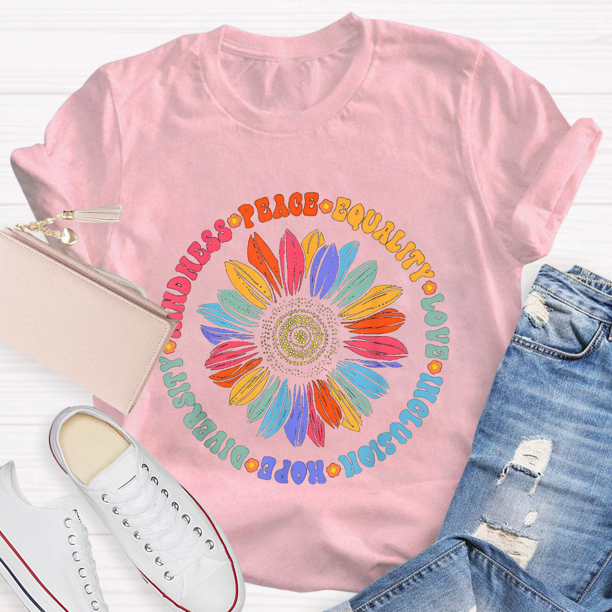 Kindness Peace Hope Sunflower Teacher T-Shirt